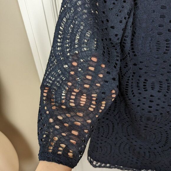 J.Crew | Navy Blue Geometric Crochet Lace Shift Dress Size 6 - Picture 3 of 7